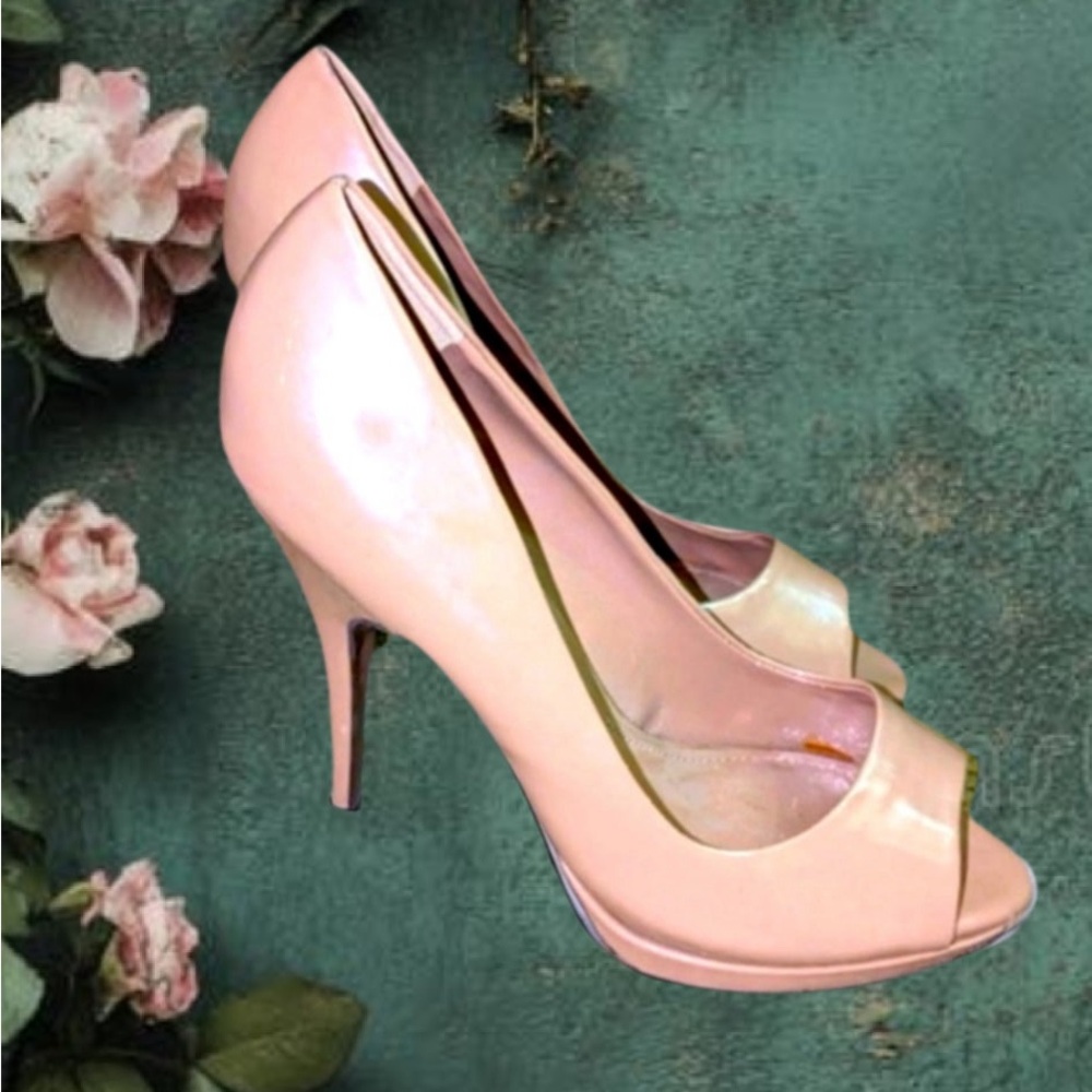 Aldo Soft Nude Patent Peep-Toe Stiletto Heels 8.5